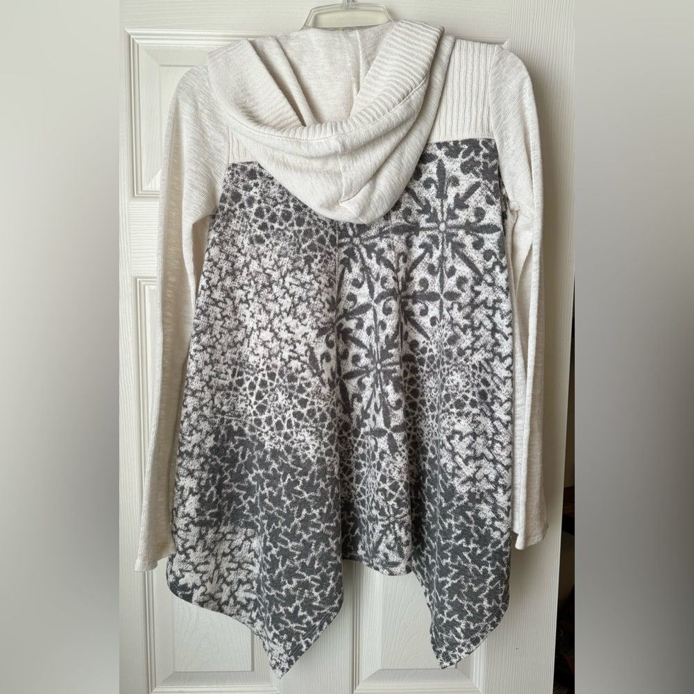 Prana Hooded HiLo Duster Open Cardigan in Cream and Gray - XS